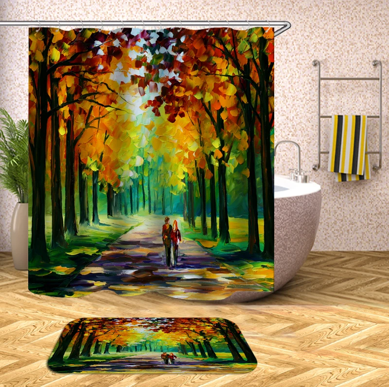Картина оливкового дерева занавеска для душа Золотая желтая Осенняя ванной