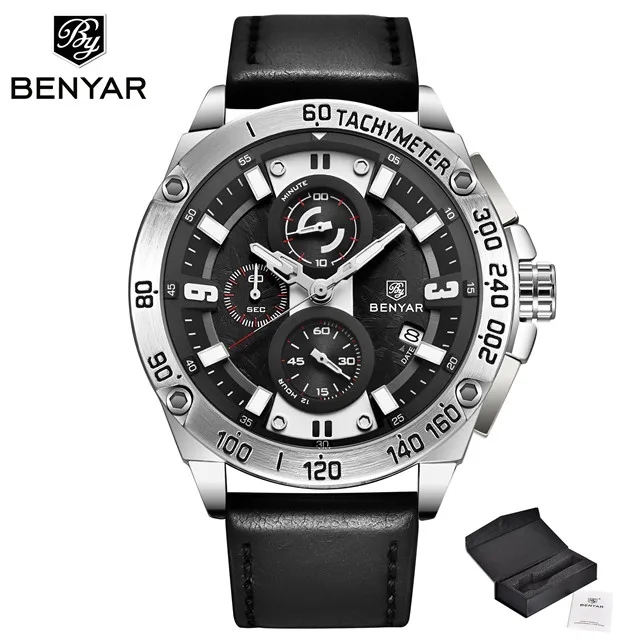 L-Sliver Black Мужские часы BENYAR, новинка, Топ бренд, Роскошные Кварцевые часы для мужчин, нержавеющая сталь, водонепроницаемые часы с хронографом, Relogio Masculino - Цвет: L-Sliver Black
