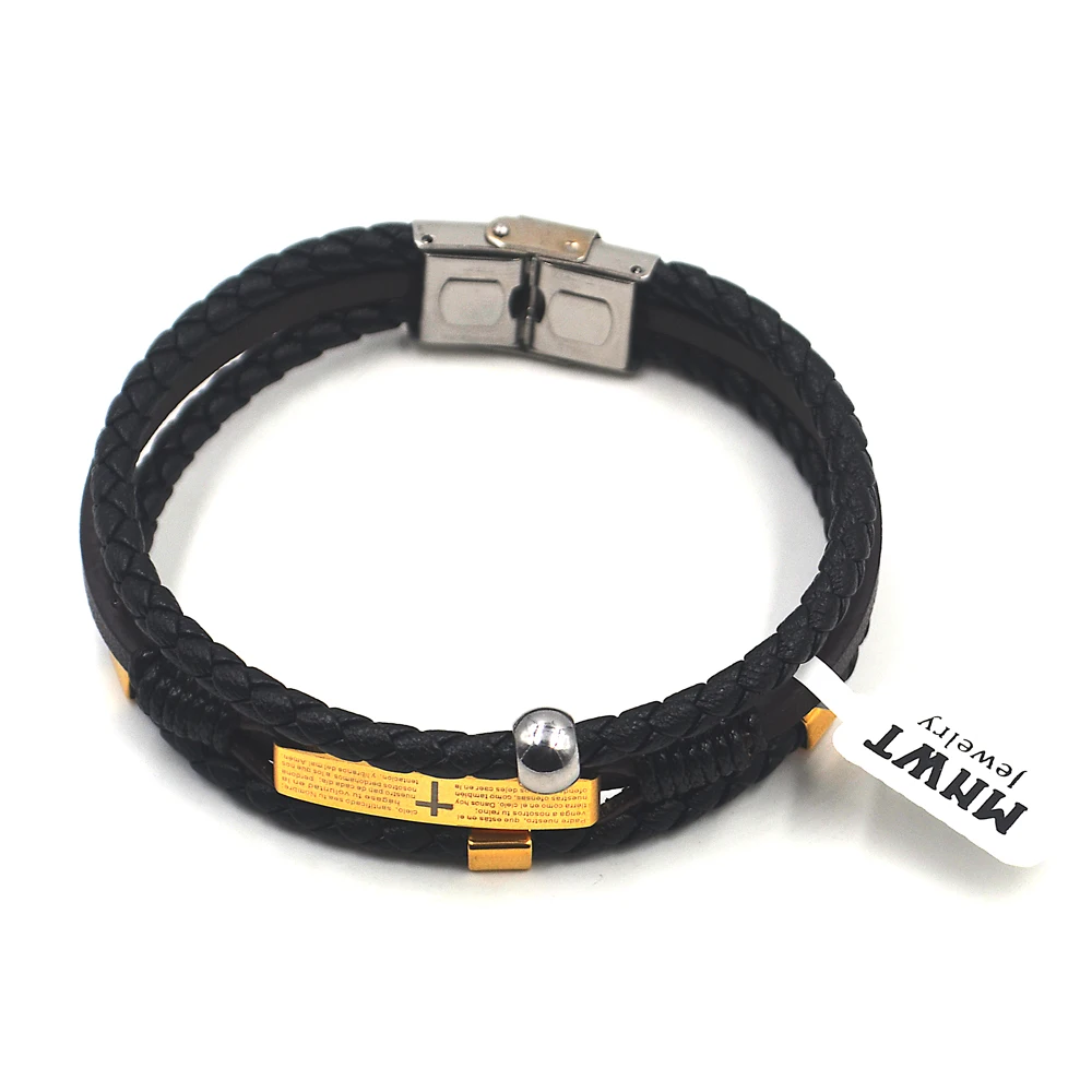 MNWT мужские ювелирные изделия винтажный Многослойный черный кожаный браслет