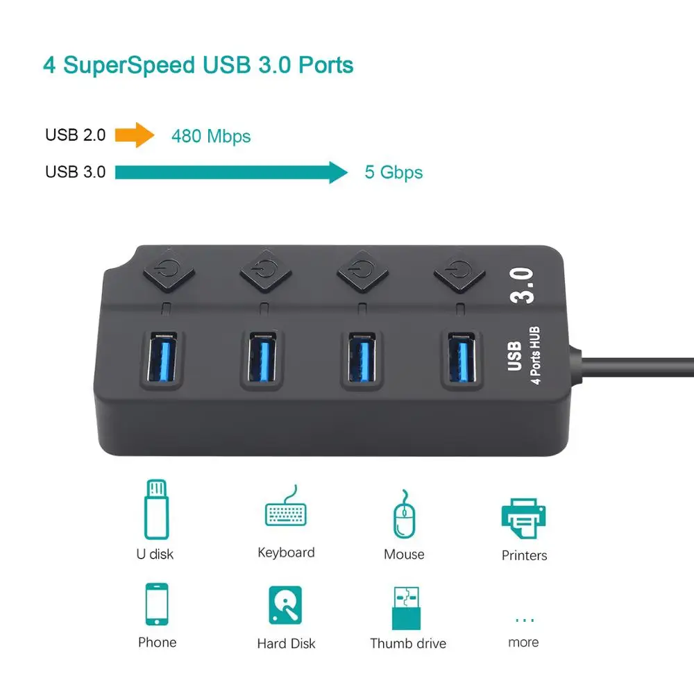 Высокоскоростной usb хаб 3 0 с 7 портами сплиттер USB индивидуальными