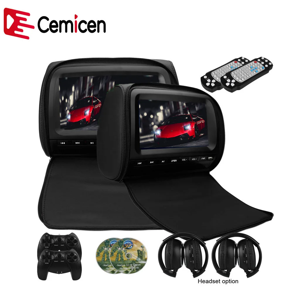 Cemicen 2 шт. 9 дюймов Автомобильный подголовник монитор DVD видео плеер 800*480 на молнии TFT ЖК-экран поддержка IR/FM/USB/SD/динамик/игра