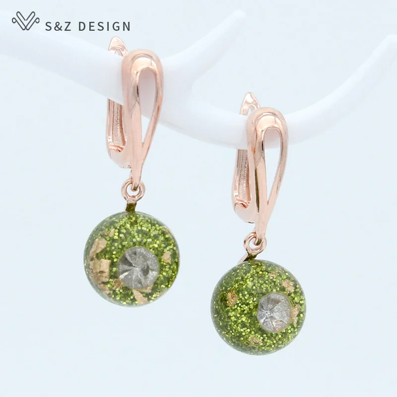 green S& Z/Новинка, модные круглые цветные сережки-шарики 585, розовое золото, Милые простые серьги для девушек, повседневные аксессуары - Окраска металла: green