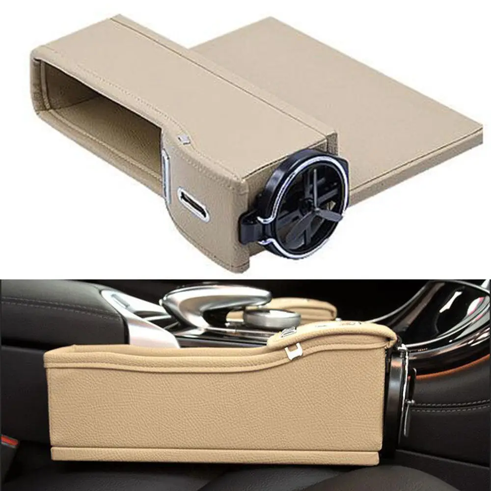 

2xBeige Seat Crevice Slit Catcher Gap Filler Storage Box Coin Collector Pocket Wallet Cup Cigarette Holder Organizer Accessories