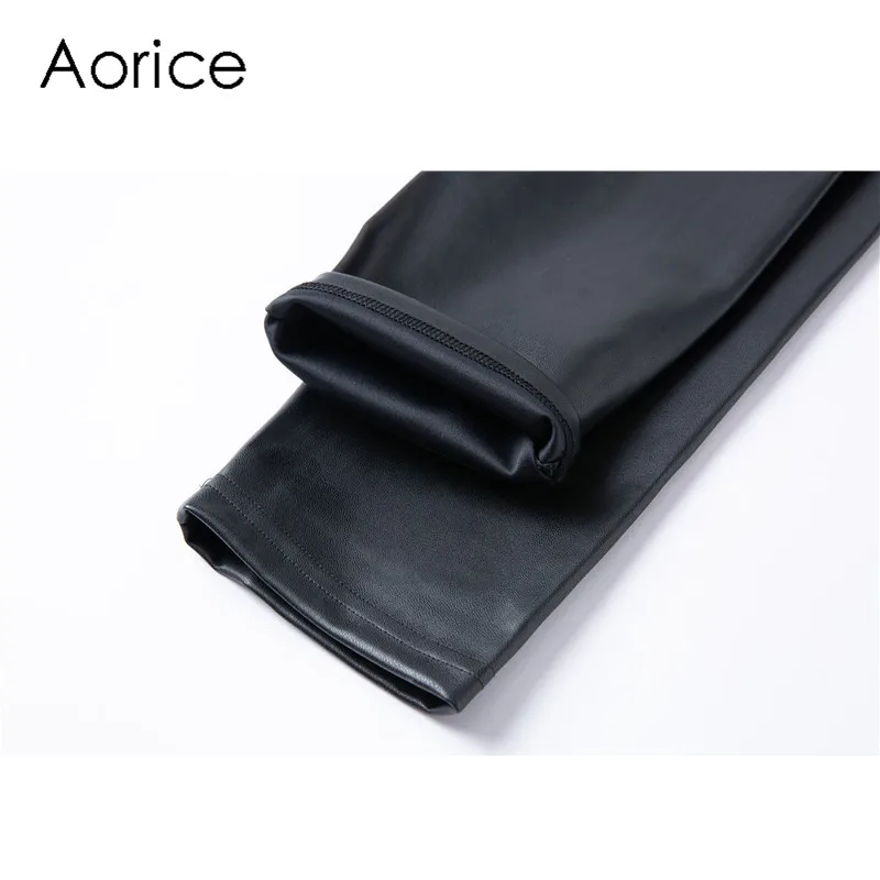 Aorice/кожаные брюки; пикантные Женские брюки из искусственной кожи; Матовый вид; Низкая талия; эластичные черные кожаные узкие леггинсы; qy906