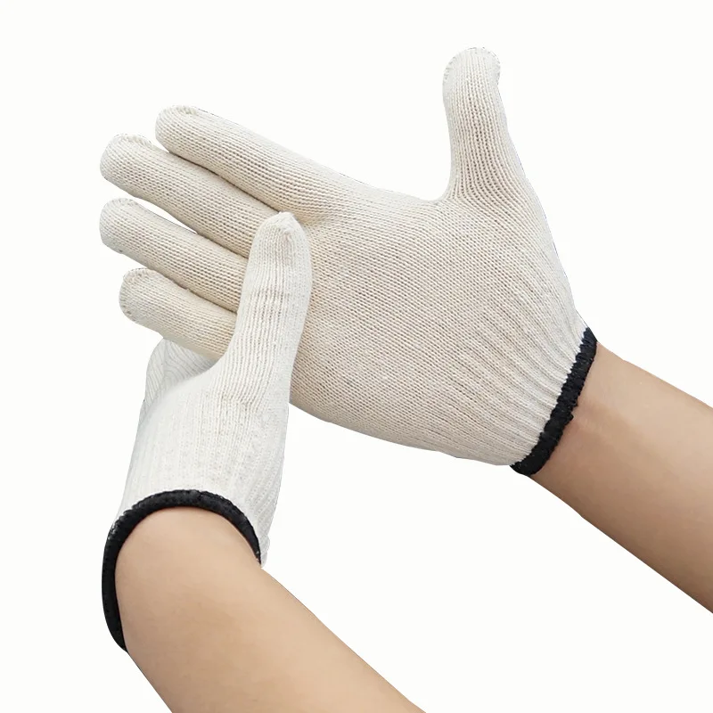 Хлопковые перчатки вязаные рабочие износостойкие защитные белые строительные