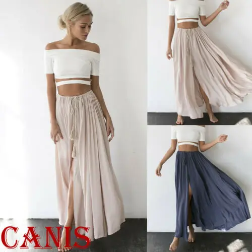 

AU Chiffon BOHO Womens Solid Jersey Gypsy Long Full Skirt Beach Sun