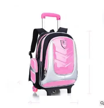 2 wheel Pink PU Рюкзак-тележка для школы, сумка для мальчиков, детский рюкзак на колесиках для школы, сумка на колесиках для детей, школьный рюкзак на колесиках - Цвет: 2 wheel Pink