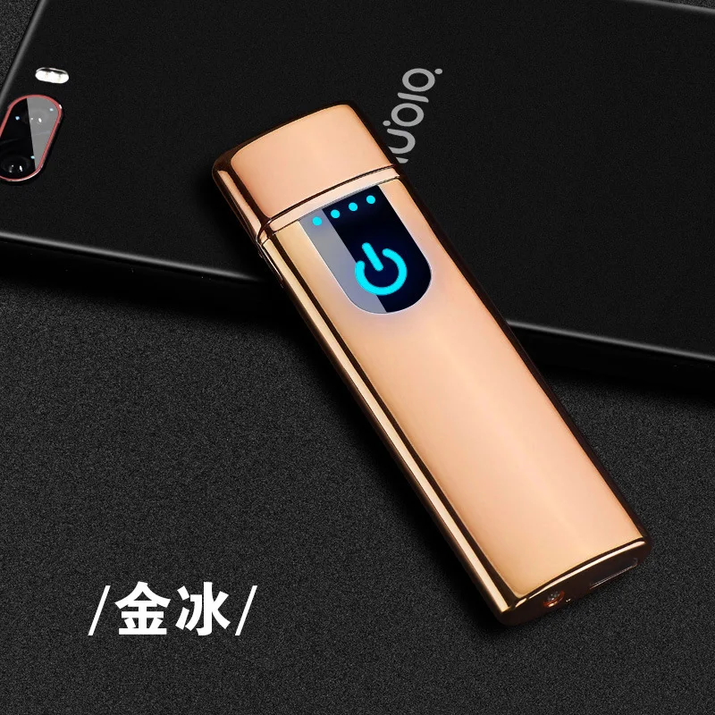 Новинка, тонкая usb зарядка, зажигалка с сенсорным экраном, электронные зажигалки для сигарет, маленькая перезаряжаемая электрическая зажигалка, ветрозащитная, подарок для мужчин - Цвет: Gold