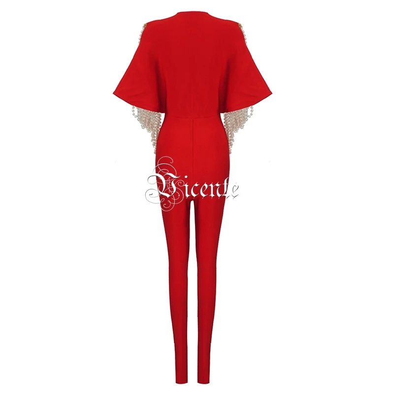 Vicente HOT Chic Luxe Pearl комбинезон с цепью сексуальный глубокий v-образный вырез