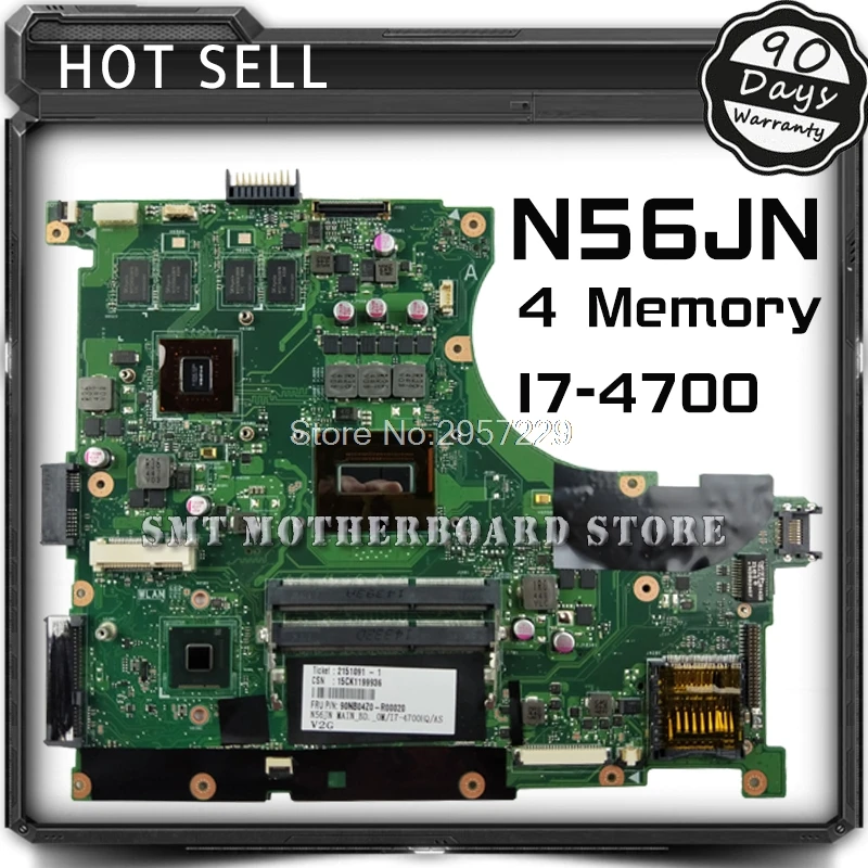 Материнская плата для ноутбука For Asus N56JN G56J G56JR 4 Memory I7 4700 REV2.0 с графической картой