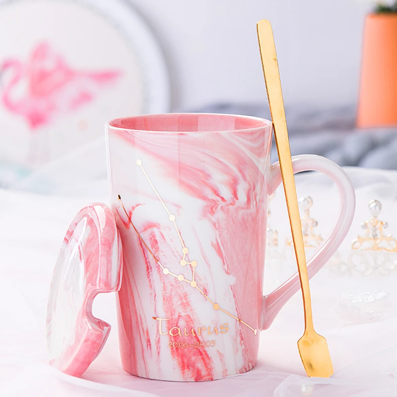 Nordic 420ml ceramic coffee milk cup popular constellation theme lucky with lid and spoon birthday wedding gift for friends | Дом и сад