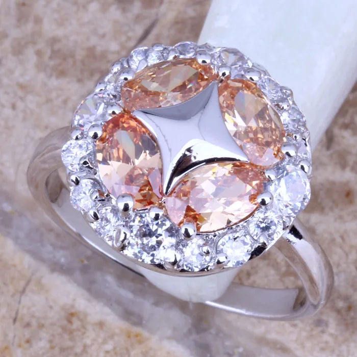 Женское кольцо с серебристым покрытием классический коричневый морганит белый CZ