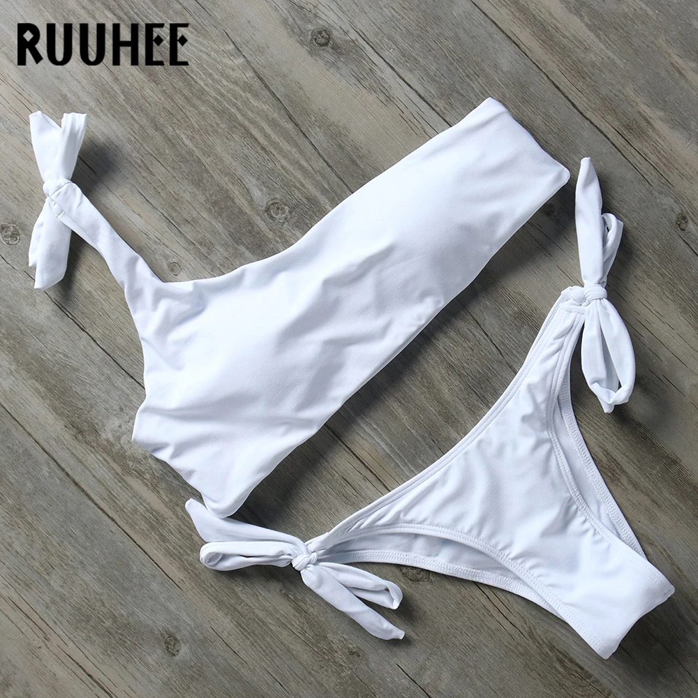 RUUHEE, бикини, Одноцветный купальник, женский купальник, купальный костюм, на одно плечо, комплект бикини, летний, низкая талия, пляжная одежда, женский бикини