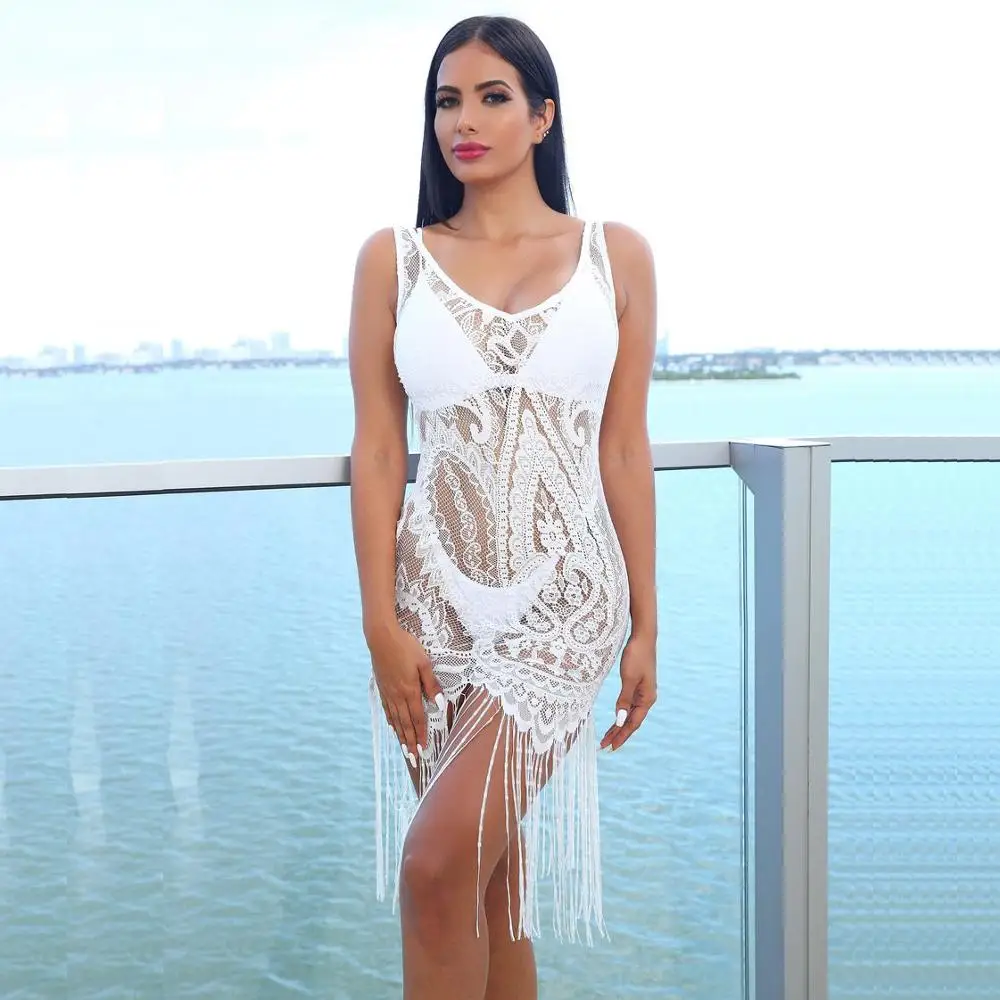 Летнее сексуальное облегающее платье женское кружевное с глубоким v-образным