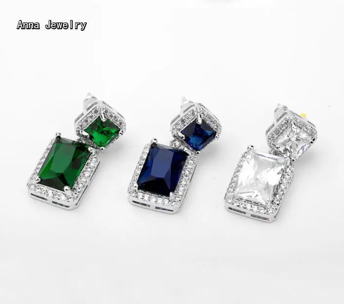 Элегантные длинные квадратные зеленые серьги в виде драгоценных камней