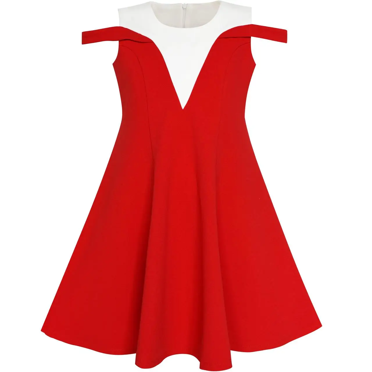 

Girls Dress Red White Cold Shoulder Color Contrast Holiday 2020 Summer Princess Wedding Party Dresses Kids Clothes Size 5-12