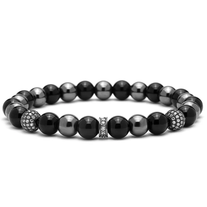 Mcllroy Jewelry 8mm Micro Inlay Black Zircons Lucky Cz Beads Bracelets with Bright Stone Beaded | Украшения и аксессуары