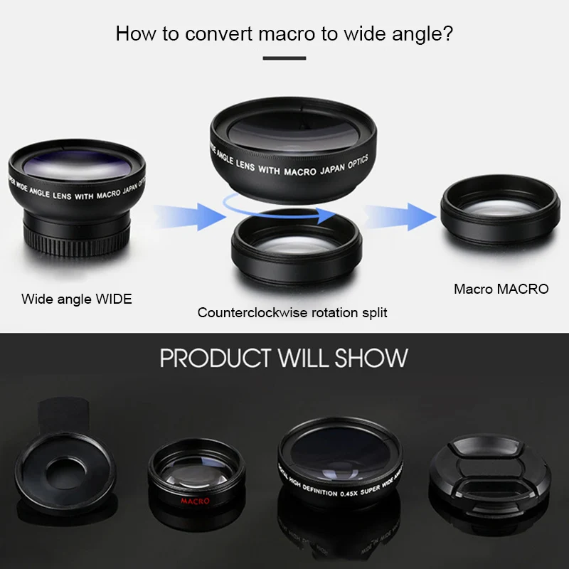 

New 2-in-1 0.45X Wide Angle Lens 12.5X Macro Lens With Clip For Smartphone Lenses Webcam Cover Macro Lens For Phone Accessories