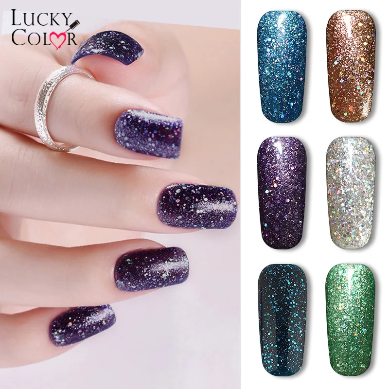 Профессиональный Блестящий Гель лак для ногтей Lucky Color бриллиантовый блеск с