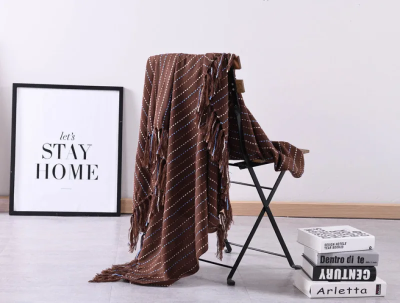 

New Plain Knitted Wool Blanket Nordic Sofa Model Room Tassel Decorative Blanket Summer and Autumn Blanket