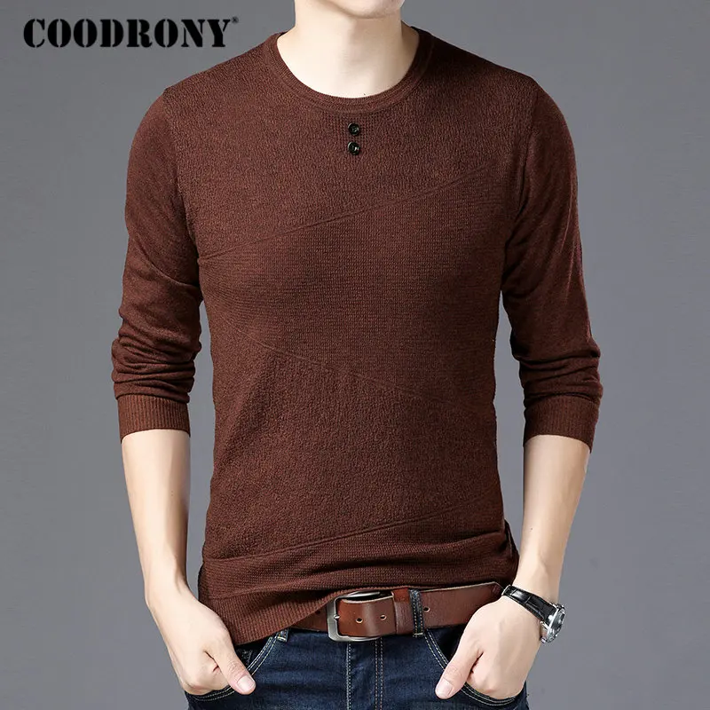 Бренд COODRONY, мужской свитер, Осень-зима, шерстяные свитера, Вязанная одежда, для мужчин, уличная одежда, Повседневный, на пуговицах, с круглым вырезом, пуловер для мужчин, 91048