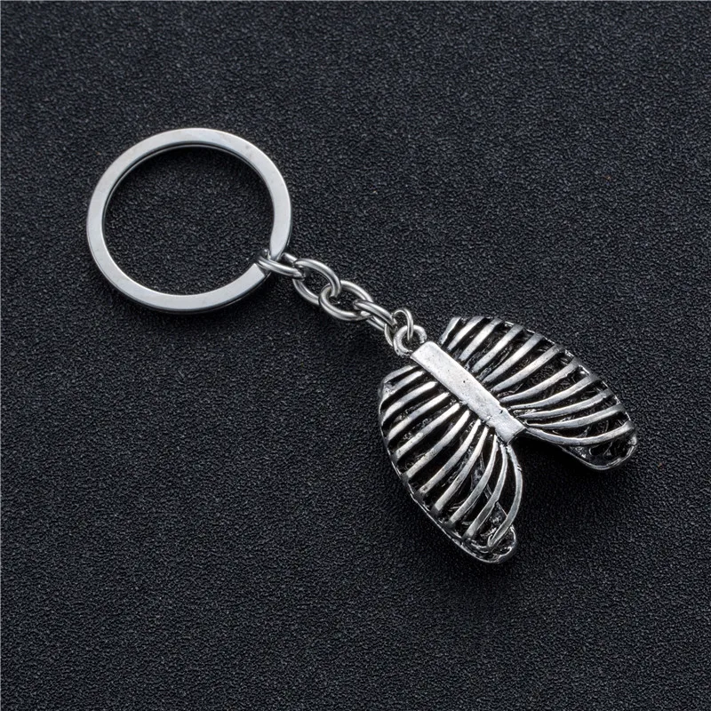 Fashion Stainless Steel Keychain Punk Human Rib Cage Skeleton Pendant Suspension Keys Rings Chain Charm Rock party accessories | Украшения