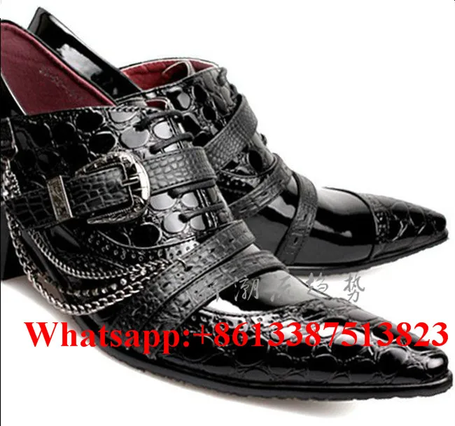 Мода Chaussure Wyatt Байкер Цепи Пряжки Ремня Украшенные Мужская Обувь Тиснением Кожи