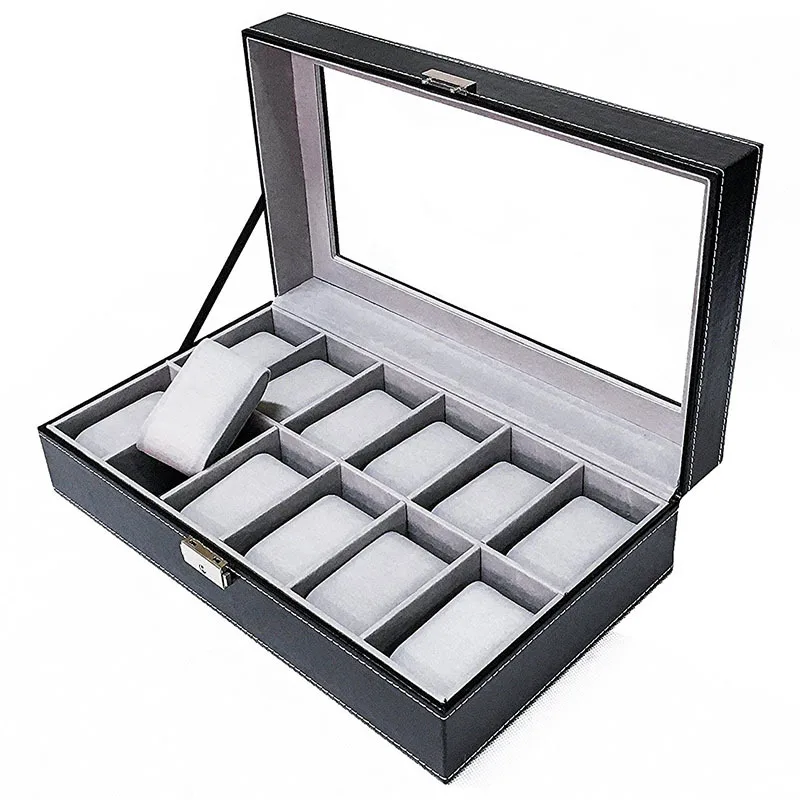 12 Grid Gray 2/3/6/9/10/12 Сетки из искусственной кожи наручные часы Дисплей ящик для хранения организатор часы Cse для часы ювелирные изделия Коробки чехол Дисплей - Цвет: 12 Grid Gray