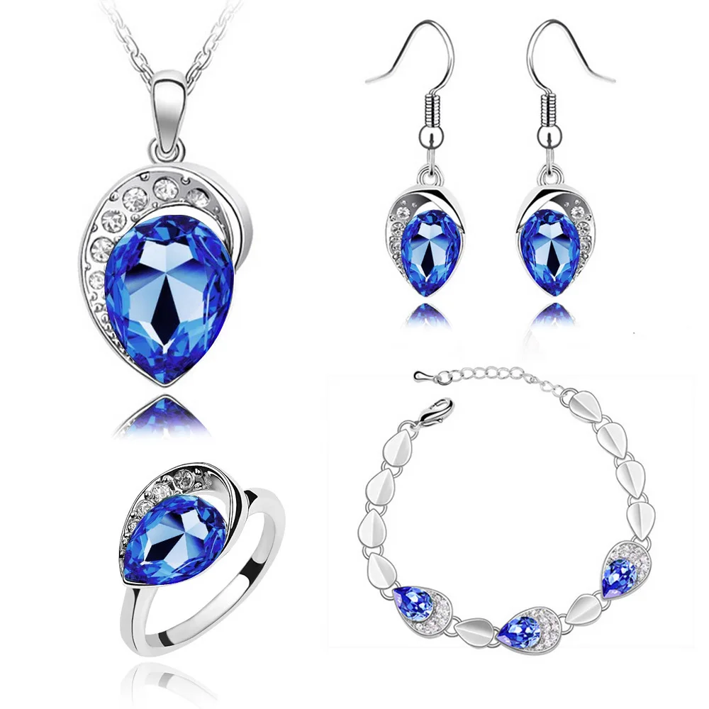 

The best festival gift- wholesale Austrian crystal necklace + earrings+bracelet+ring jewelry sets for women