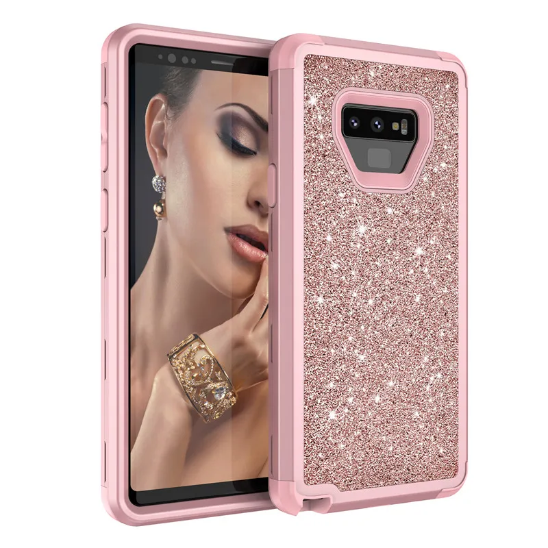 Pink Блестящий Алмаз задняя крышка для samsung note9 s9 Plus note8 противоударный жесткий чехол гибридная Противоударная защита для мобильного телефона защитный чехол - Цвет: Pink