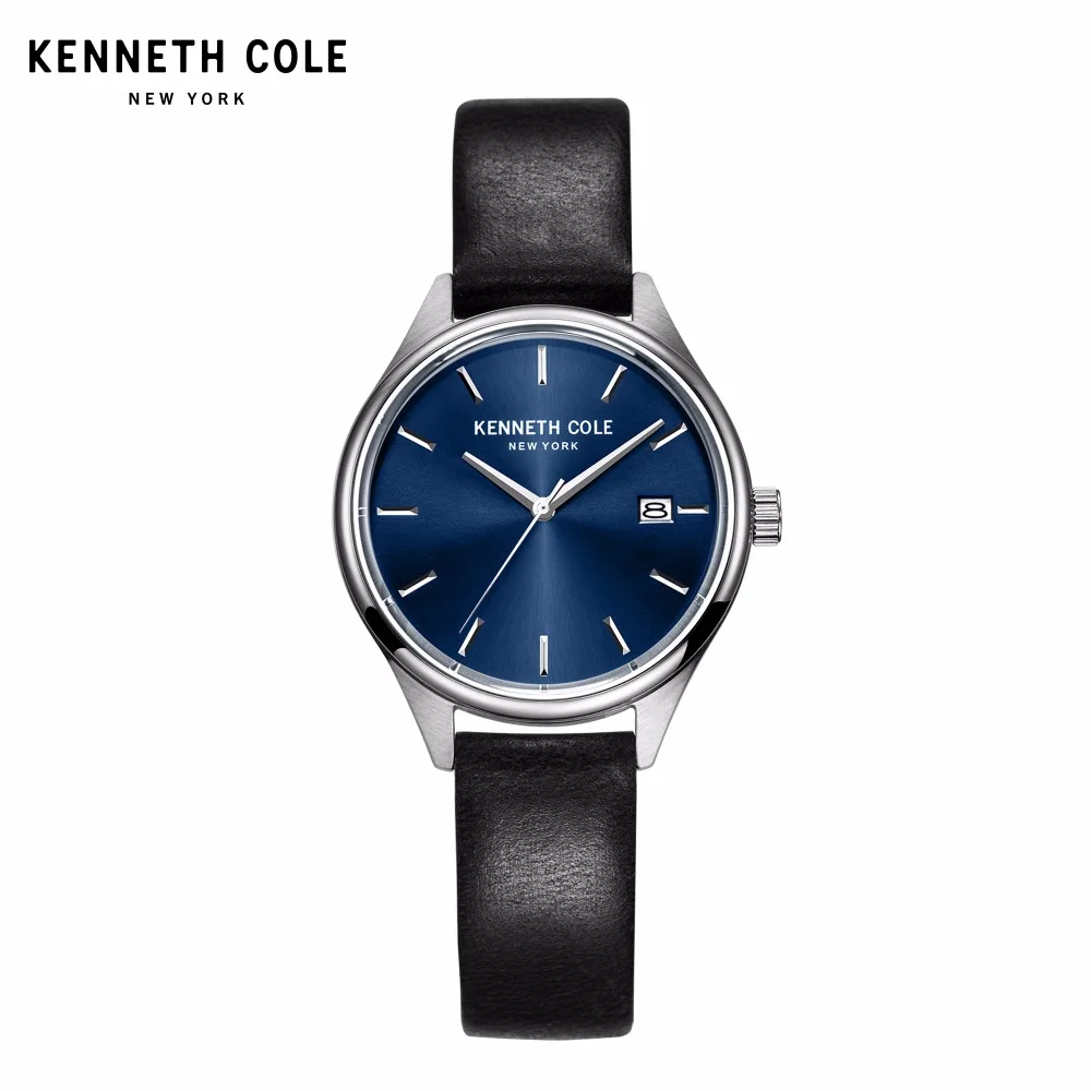 Kenneth Cole часы для пары для мужчин и женщин, кварцевые часы с черной кожаной пряжкой, водонепроницаемые часы с календарем для влюбленных, оригинальные часы KC10030839/36