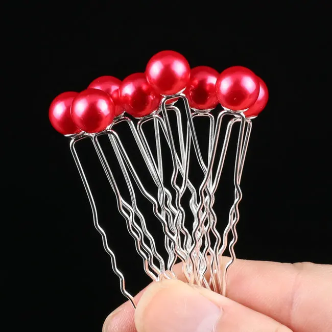 Pearl Red 10 шт. аксессуары для волос для невесты свадебные заколки для волос и Заколки для женщин Стразы кристалл жемчуг украшения для волос головной убор - Окраска металла: Pearl Red