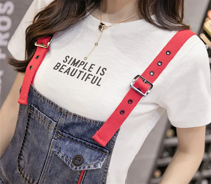Harajuku Стиль Для женщин отверстие джинсовые Jumusuit женский Повседневное свободные ремень детский комбинезон