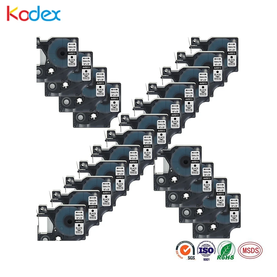 Kodex 20 шт./лот Dymo записывающая этикетка 45013 12 мм черно белые совместимые с D1 Сменные