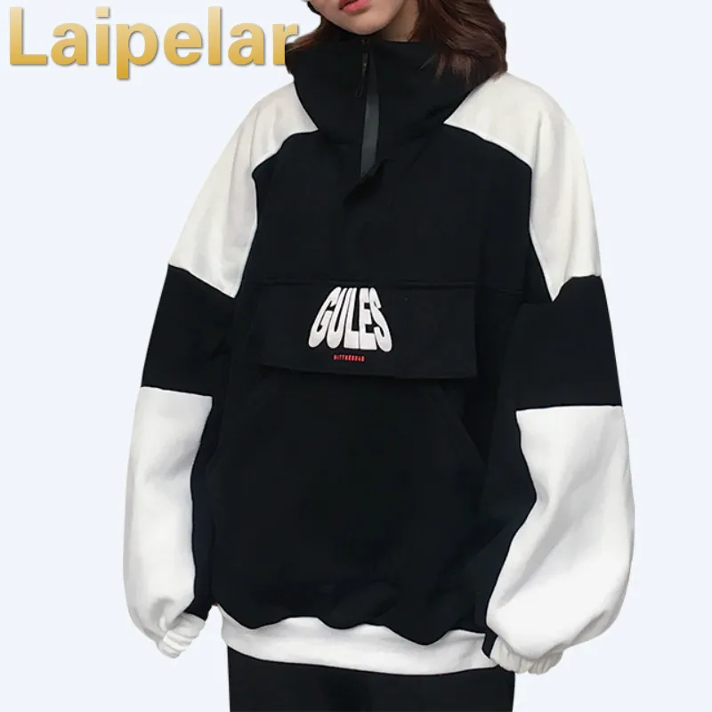 Laipelar, свитер большого размера, топы для женщин, модные свободные черные толстовки с капюшоном, Женский пуловер Harajuku Sweat Femme