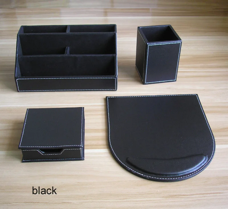 black 4PCS set K219 Офисный органайзер для канцелярских принадлежностей Набор для хранения ручки держатель A4 папка для документов для конференций коробка для ручек коврик для мыши карта подставка бумажная упаковка - Цвет: black 4PCS set K219