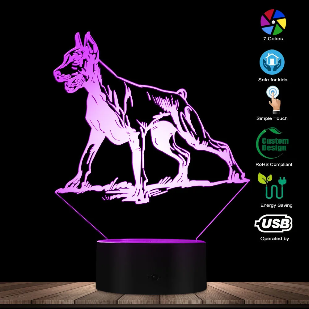 Doberman Pinscher 3D светильник Оптическая иллюзия детская комната ночник на заказ