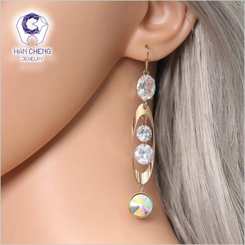 HanCheng Новые Модные полые золотые Висячие длинные висячие серьги с драгоценным
