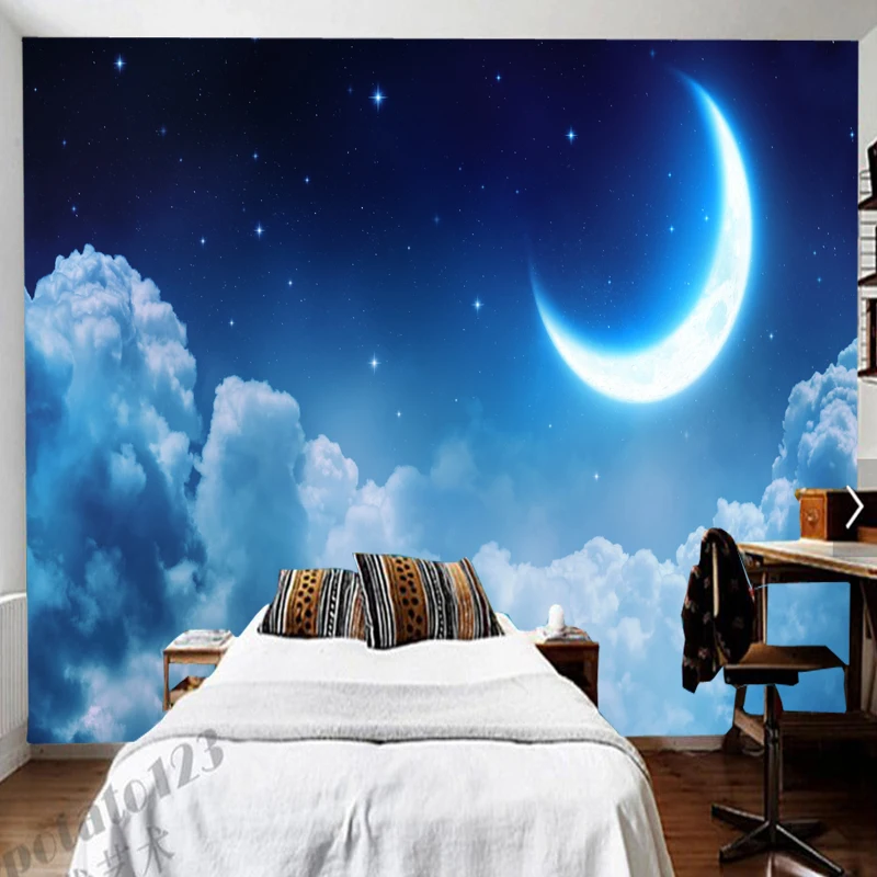 Современная большая детская Настенная роспись звездная луна фотокартина с