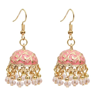 Pink Этнические серьги Jhumka для Для женщин из индийской смолы из бисера с бахромой, с кисточками серьги афганских пакист Египет Свадебные Pendientes - Окраска металла: Pink