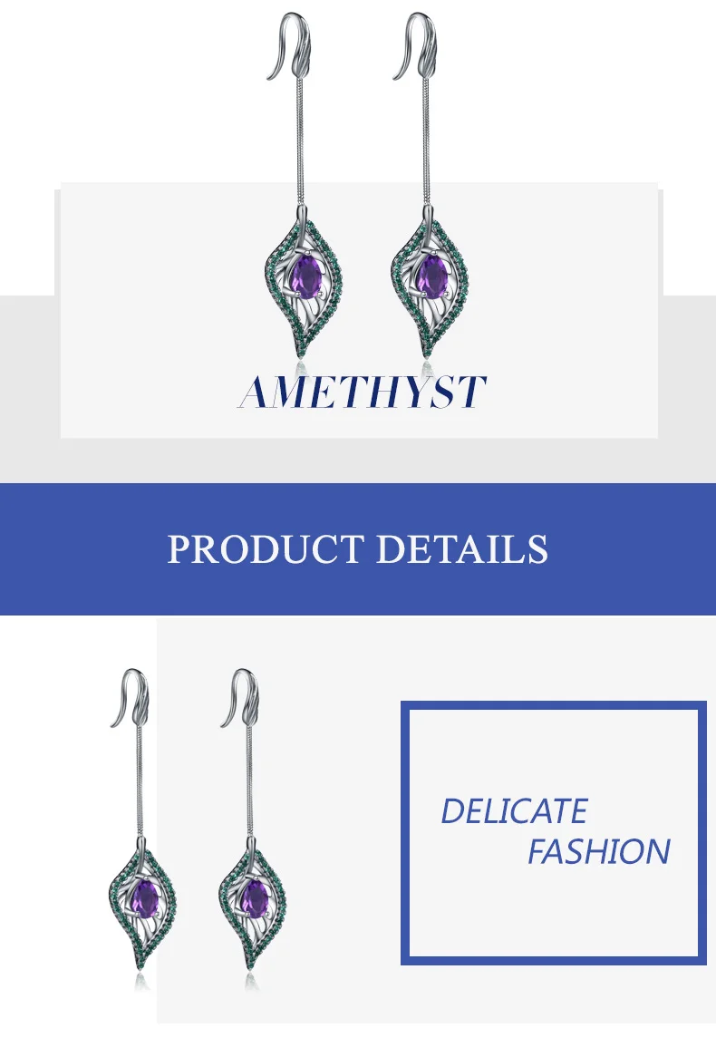 GEM'S BALLET 1.4Ct натуральный Фиолетовый аметист длинные висячие серьги 925 пробы Серебряный Винтаж панк серьги в готическом стиле для женщин ювелирные изделия