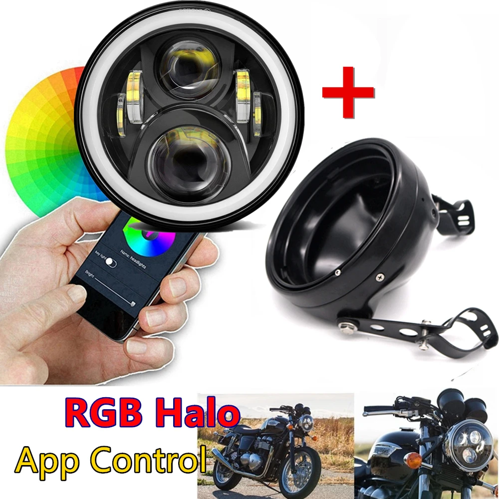 7 &quotH4 RGB Halo Bluetooth приложение управления светодиодная фара корпус кронштейн для