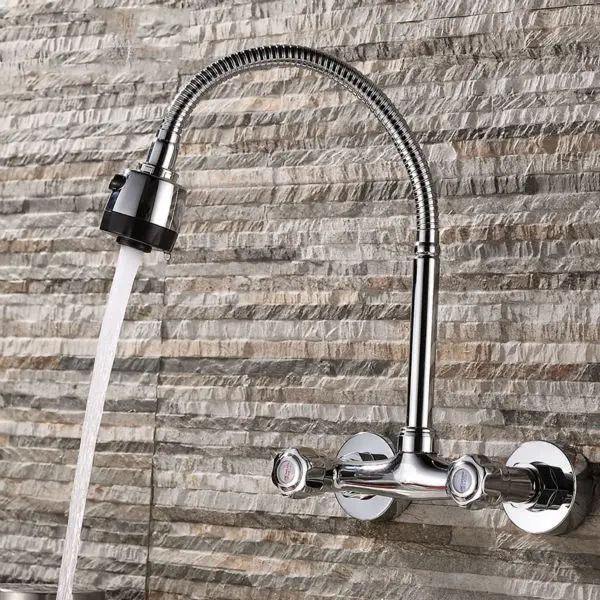 Настенный гибкий кухонный кран с двумя отверстиями смесители для раковины
