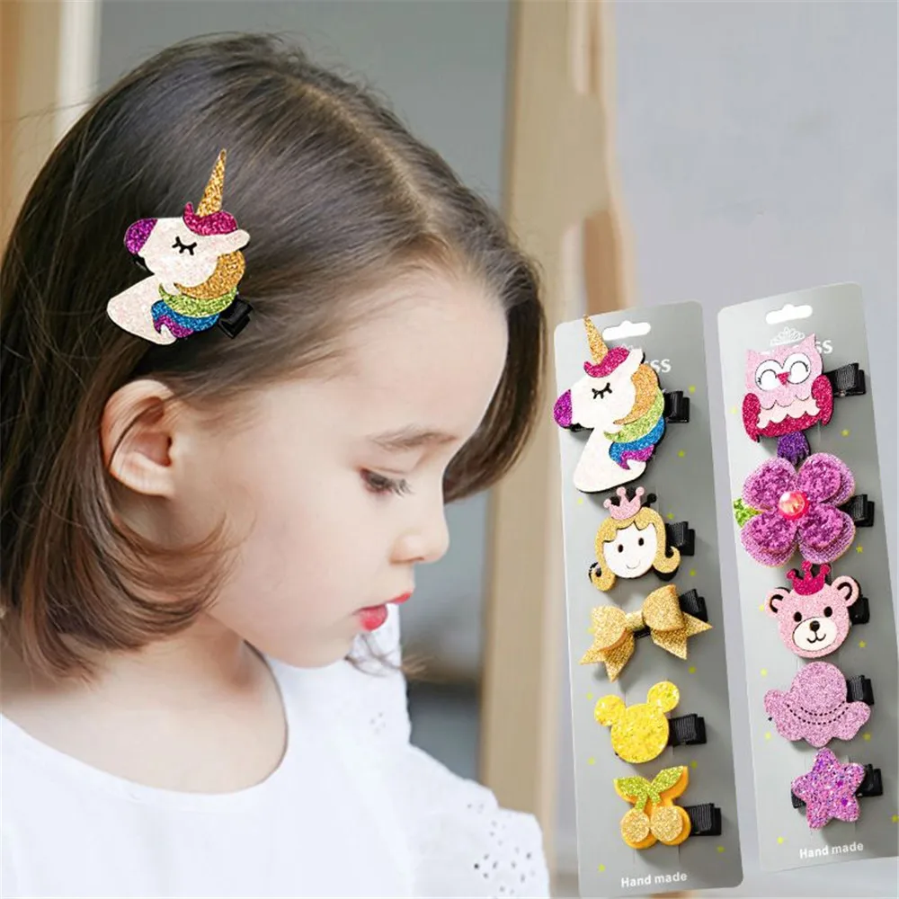 

5Pcs/Set Glitter Cartoon Princess kids Hair Clips Girls Hair Pins Toddler Barrettes Hair Accessories Dropshipping
