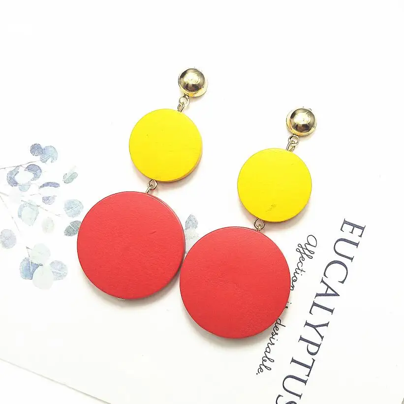 yellow red Новые роскошные большие круглые серьги модные корейские Висячие серьги для женщин длинные золотые массивные серьги - Окраска металла: yellow red