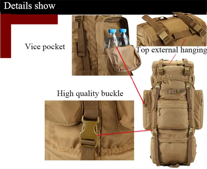 70 L large Backpack Outdoor Sports Bag 3P Military Tactical Bags For Hiking Camping Climbing Waterproof Wear-resisting Nylon Bag