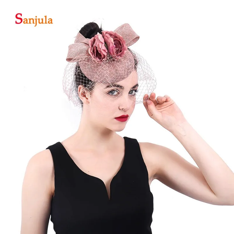 Румяна розовые льняные шляпы с цветами ручной работы Элегантные Свадебные для