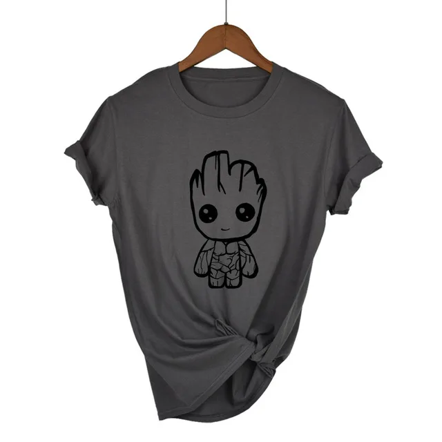 Dark Grey Новинка, Забавный Дизайн kawaii Groot, футболка из хлопка, женская модная футболка с коротким рукавом, хипстерская популярная футболка с круглым вырезом - Цвет: Dark Grey
