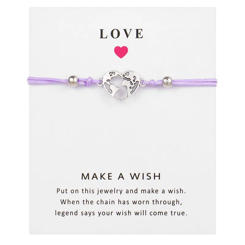 Браслет с изображением сердца и карты мира крафт бумага подарок надписью Wish Card