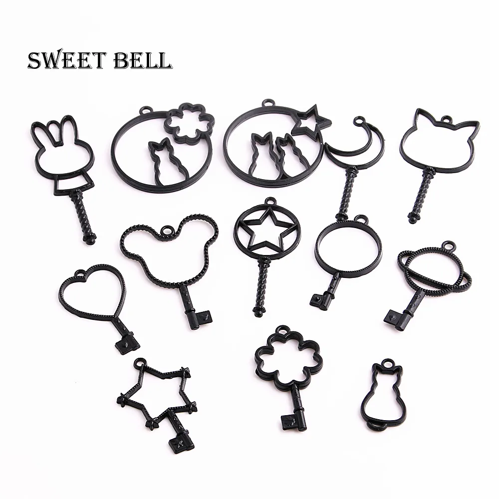 Милый Колокольчик 12 шт. черный микс сердце звезда луна цветок мышка брелок пустой
